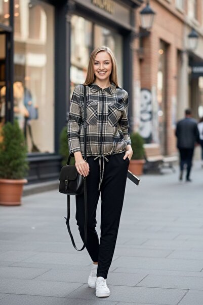 Cotpark Cămașă de păduretă în carouri din bumbac pentru femei și set de panta...