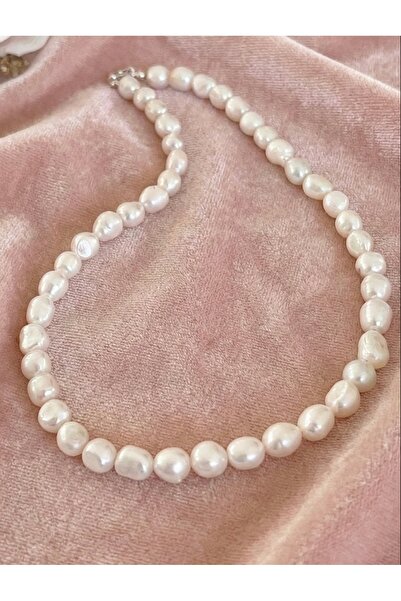 Zokak Sertifikali Gerçek Beyaz Inci Kolye 925 Ayar Gümüs Dogal Tas Beyaz Inci...