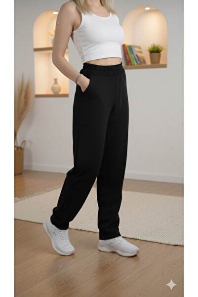 BKY بدلة رياضية أساسية سوداء عالية الخصر للسيدات