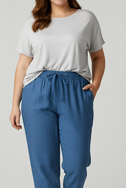 HG BÜYÜK BEDEN KOT GÖRÜNÜMLÜ BELİ LASTİKLİ PANTOLON