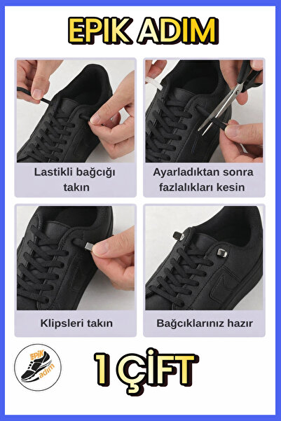 EPİK ADIM Metal Klipsli Elastik Ayakkabı Bağcığı – Akıllı Bağcık, Bağlamasız,...