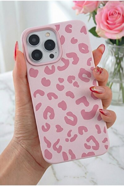 Fibaks iPhone 12 Pro Max Kılıf Pembe Leopar Desenli İnce Yumuşak Silikon