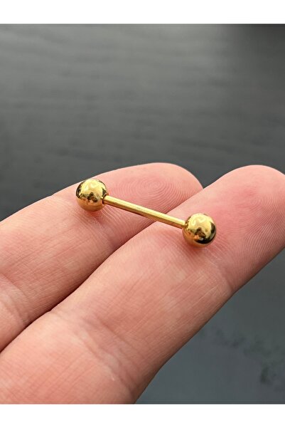 Karınca Piercing Altın Rengi Dil Piercingi Gold Tongue Piercing 16 mm
