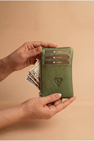 Fil Deri Γνήσιο δέρμα - Μίνι θήκη νομισμάτων με φερμουάρ - Πράσινο χρώμα Θήκη...