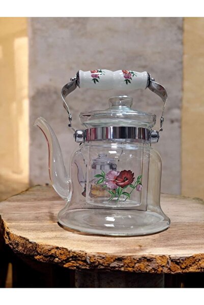 Paçi إبريق شاي زجاجي حراري بمقبض من البورسلين مع مصفاة 600 مل