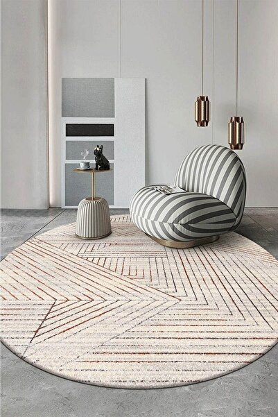 Decomia Home Covor de living cu dungi nordice crem - Covoraș digital anti-alu...