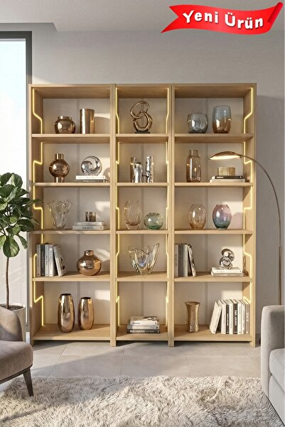 Platinreyon LABİRENT LEDLİ GENİŞ KİTAPLIK MEŞE