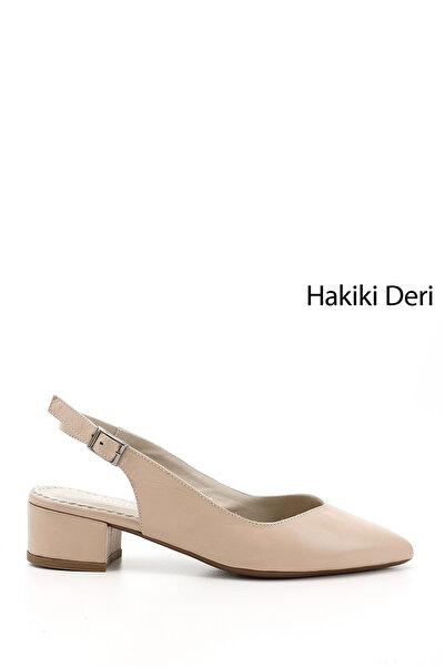 GÖNDERİ(R) أحذية نسائية/بناتية بكعب سميك من الجلد الطبيعي مفتوحة من الخلف