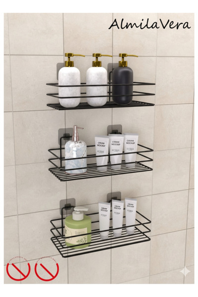 KapKacakAl Güçlü Yapışkanlı 3 Adet 3 Katlı Banyo Mutfak Düzenleyici Rafı Mat ...