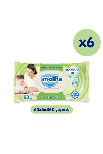 Molfix İzotonik Sulu Islak Mendil Ferah Temizlik 60'li x 6 Adet (360 Yaprak)