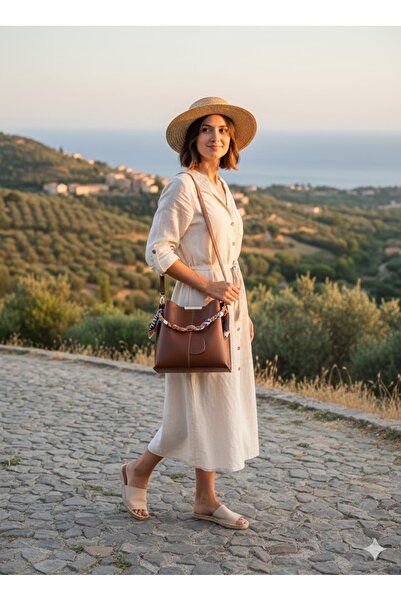 MADAM Дамска мека кожена ръчна чанта с 3 отделения и чанта за през рамо с акс...