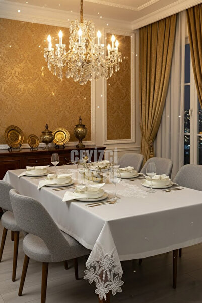 Çt Çeyizci Tekstil Tablecloth Set for 12 People, Table Set for 12 People 26 P...