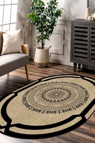 Decomia Home Covor digital anti-alunecare, lavabil, cu motiv, negru, oval, pe...