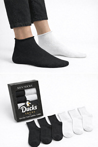 KaeLaurean Men's Set of 4 Black-White Stretchy Cotton Short Non-Squeeze Socks