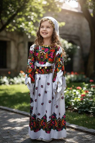 MODA YÖRESEL HAMAVİ ÇOCUK ELBİSE (ŞAL VE KUŞAK BİRLİKTE)