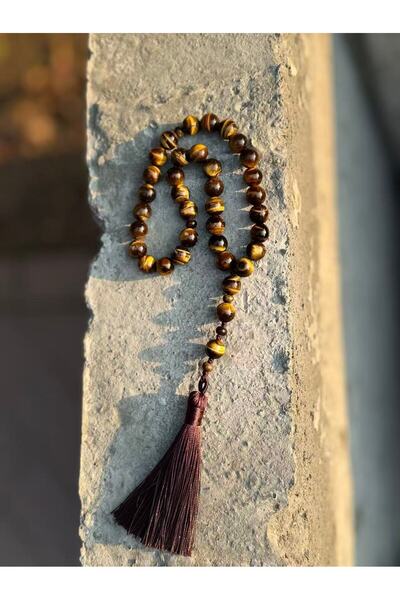 Feijewellery Natural Tiger Eye Prayer Tasbih, 33 Beads, 10mm , Dark Brown Tassel