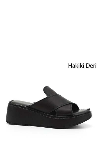 GÖNDERİ(R) Γυναικείες παντόφλες από γνήσιο δέρμα με μαύρη σόλα