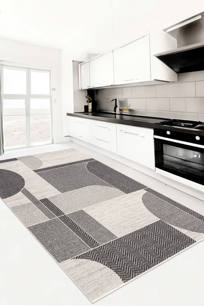 Decomia Home Dijital Kaymaz Yıkanabilir Modern Gri Leke Tutmaz Mutfak Halısı ...