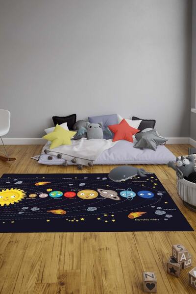 Decomia Home Dijital Baskılı Kaymaz Yıkanabilir Eğitici Gezegen Desenli Çocuk...