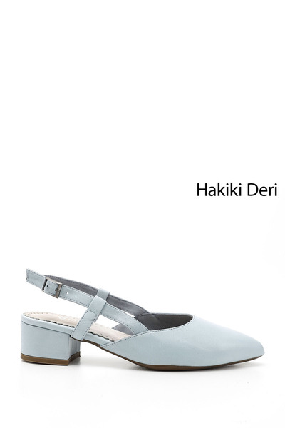 GÖNDERİ(R) Kadın Bebek Mavisi Kalın Topuklu Arkası Açık Hakiki Deri Ayakkabı