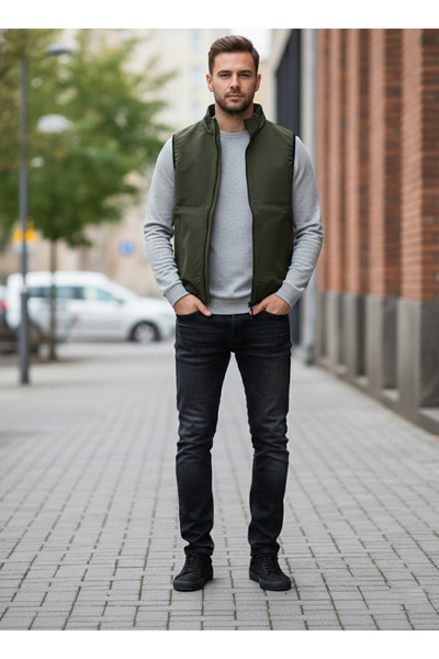 OSTORM Dallas Yeşil Renk Polyamıd Haki Yünlü Yelek % 75 Polyamid %25 Yün - Yü...