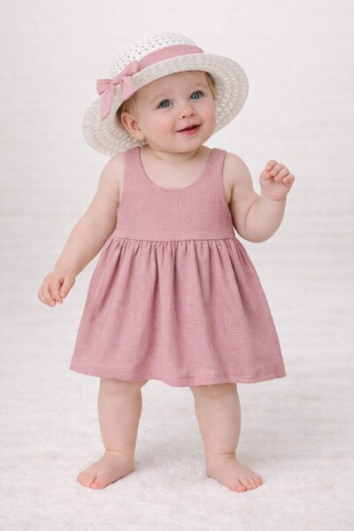 Chicsy Baby Tatlı Fitilli Şapkalı Fiyonklu Kız Bebek Elbisesi