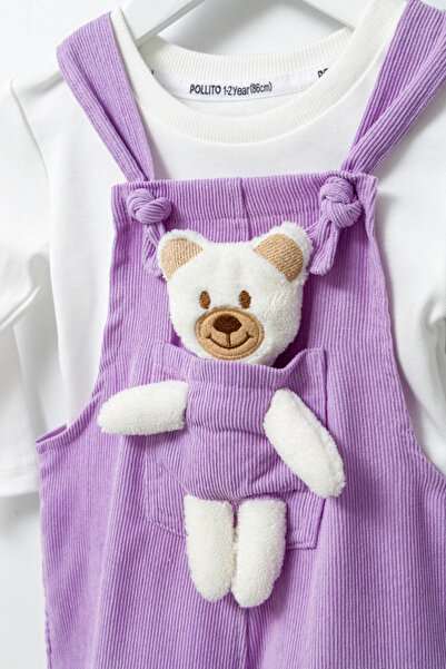 Pollito Unisex Boy Çizgi Fitilli Teddy Oyuncaklı 2'li Salopet