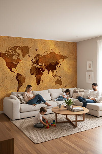dreamwall Vintage Harita Desenli Isı Ve Ses Yalıtımlı Sağlıklı Tekstil Duvar ...