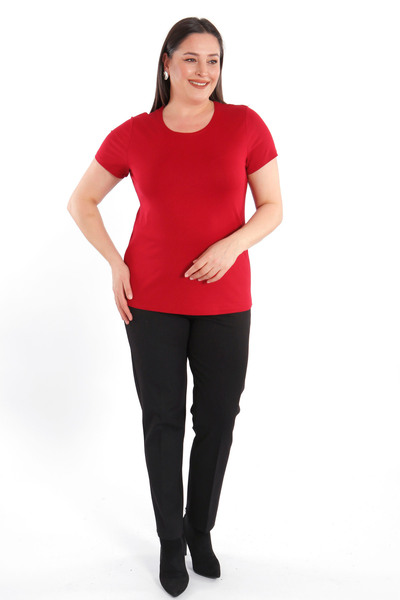 SERTUĞ Μπλούζα Trend42plus Plus Size με λαιμόκοψη μπλουζάκι σε βασικό μπορντό...