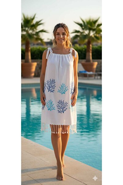 Nevin Acar Φόρεμα παραλίας Peshtemal με μπλε κοραλί δεμένο λουράκι