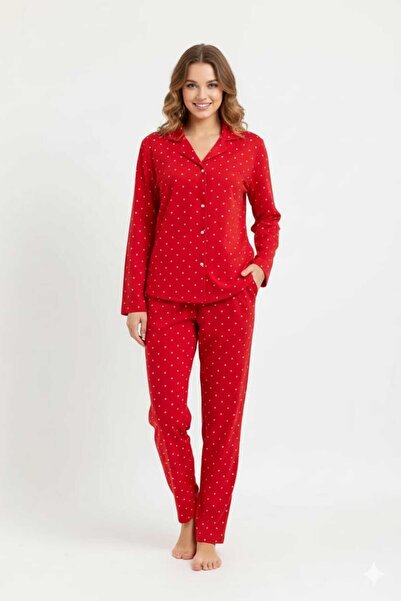 Butik Milenass Alt Üst 2'Li Takım  Yıldız Desenli Yılbaşı Pjama Takımı