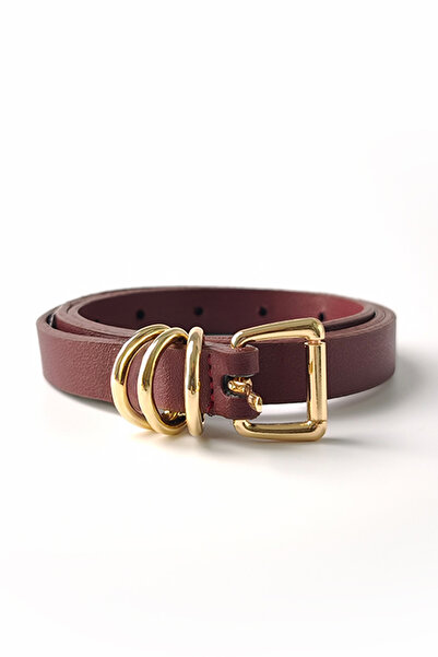 Ecrou Three Buckle Thin Belt Burgundy
