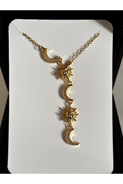 bijoux uniques çelik ay güneş detaylı y kolye