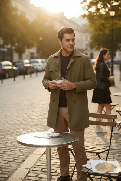 Frappoli Мадрид Чоловічий Хакі Круазе Комір Стандартний Крій Бавовняний Тренч