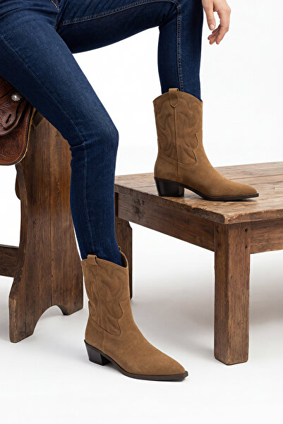 Marjin Дамски каубойски ботуши с издължен връх и бродерия Nilva Taba Suede