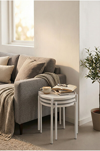 VİLİNZE Ay Metal Çok Amaçlı Zigon Tabure (3 Adet)