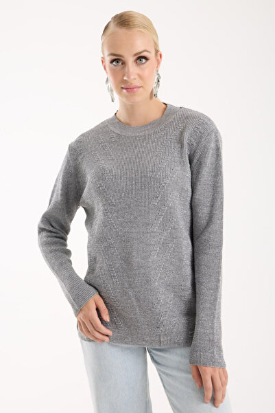 Moda Days Pulover de damă cu decolteu în V cu sclipici antracit