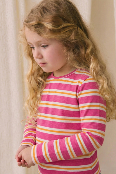 Cigit Tricou cu mânecă lungă cu dungi 2-8 ani Fuchsia Orange Stripes