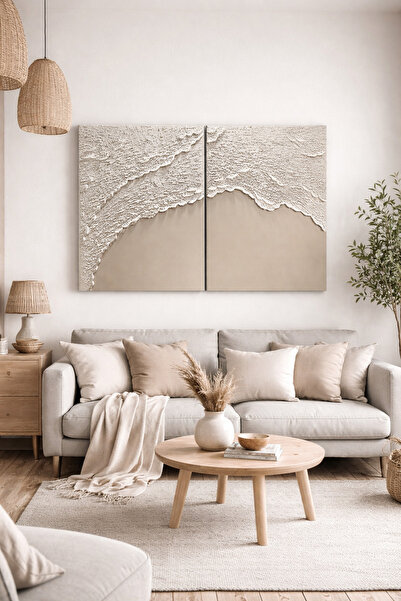 ArTiz Home Dokulu Alçı Tablo El Yapımı 3 Boyutlu Kabartma Tablo (Sessiz Dalga...