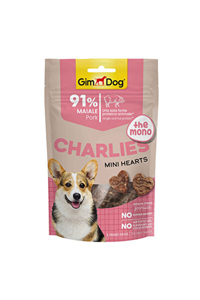 Gimdog Charlies Mini Hearts Domuz Etli Tahılsız ve Şekersiz Köpek Ödülü 70 Gr