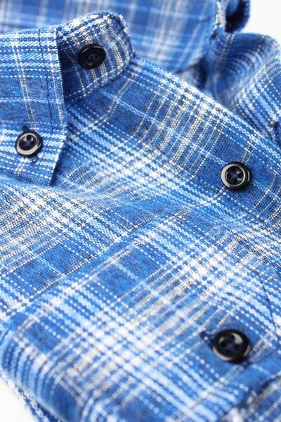 Varetta Erkek Mavi Kışlık Gömlek Kareli Cepli Yaka Düğmeli wool