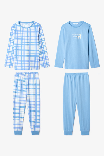 Penti Zweiteiliges kariertes Langarm-Pyjama-Set aus Baumwolle für Jungen zum ...