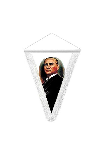 Genel Markalar Mustafa Kemal Atatürk Yan Potre - Saten Hatıra Üçgen Flama Bayrak