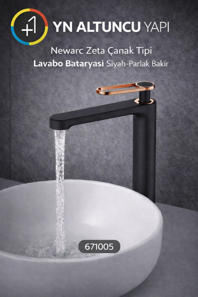 Newarc Zeta Çanak Tıpı Lavabo Bataryası - Sıyah/Parlak Bakır 671005