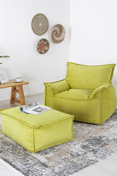 Homedius Notre Kadife Koltuk Puf Set Limon Küfü