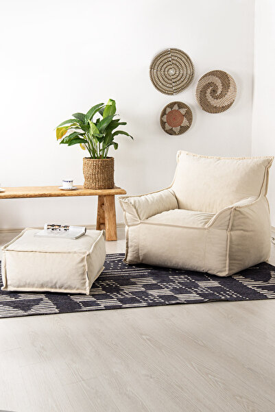 Homedius Notre Kadife Koltuk Puf Set Bej