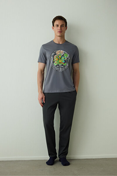 Penti Herren-Pyjama-Set mit Ninja-Turtles-Slogan-Aufdruck und kurzen Ärmeln