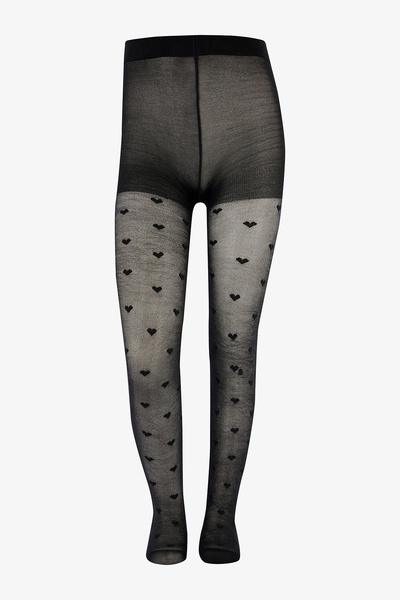 Penti Girl's Pretty Mini Heart Black Pantyhose