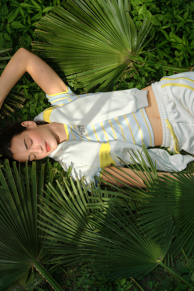 Penti Light Blue Steppe Tulip Crew Neck Cotton Striped Crop T-Shirt - Inspire...