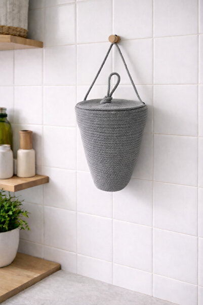 ÖRGÜM Bag Holder Dark Gray Color Decorative Bag Organizer Basket with Lid 30x...